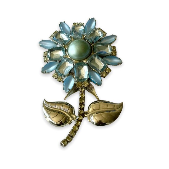 SELOVO 3.5 Inch Large Blue Flower Brooch Pin - Gold Tone Rhinestone Pendant For Scarves, Hats, Jackets - View #4