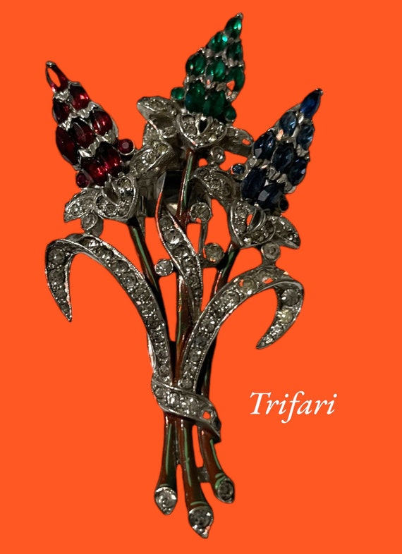 Rare Vintage Trifari Alfred Philippe Pave Flower s