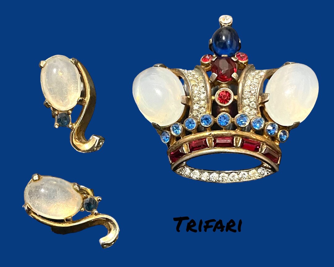 1940s Vintage Trifari Alfred Philippe Large Crown and Matching Earrings ...