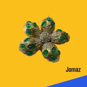 Rare Vintage Jomaz Emerald Green Cabochon Pin Brooch