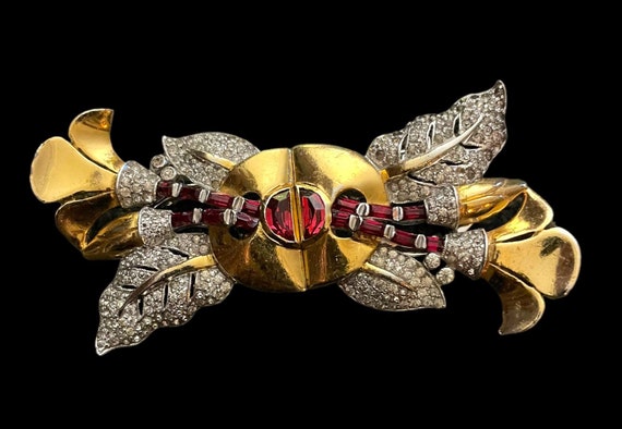 Vintage Coro Duette Gold Pave Flower and Leaves Duette Dress Fur Clip Brooch Pin Etsy