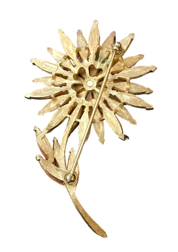 Trifari Gilded Gold Coral Brooch Pin - image 2
