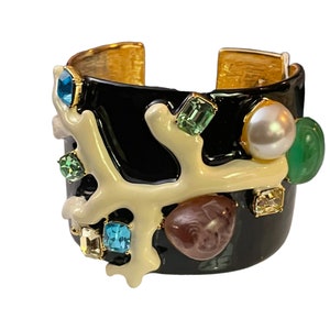 Kenneth Jay Lane KJL Black enamel jewels Cuff Bracelet