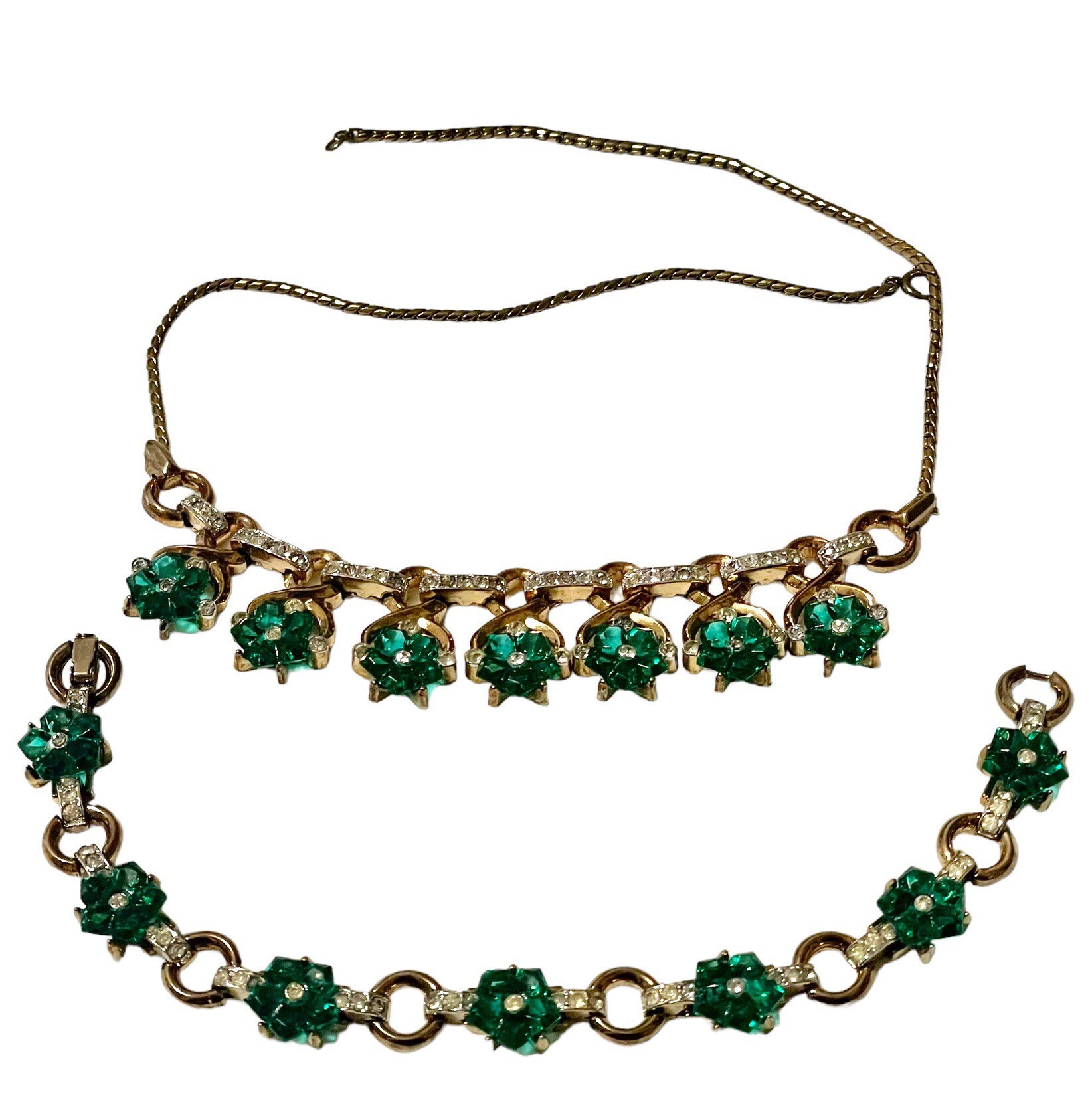 Trifari Dewdrop Carved Green Flower Necklace and Matching Bracelet Etsy