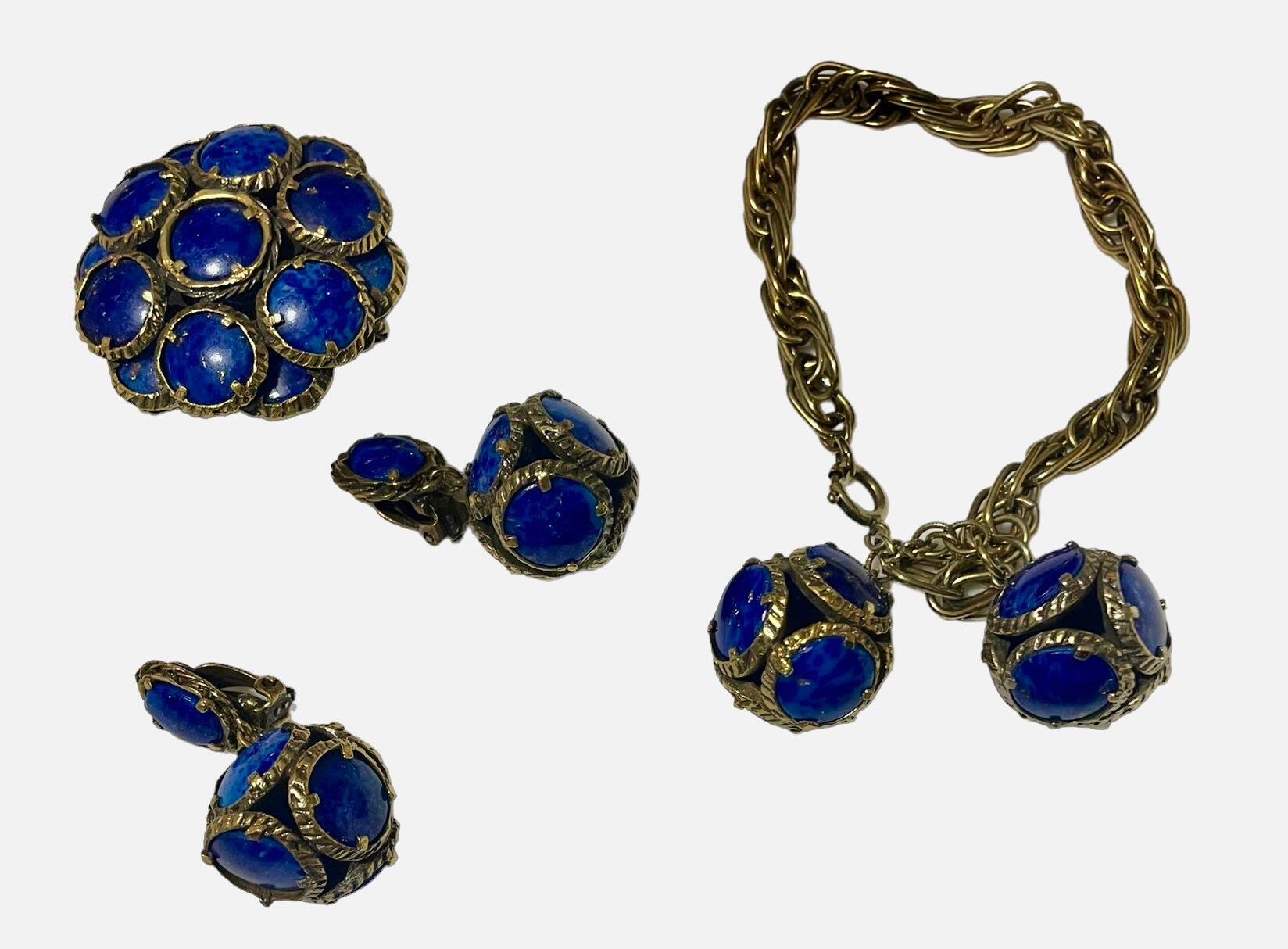 Vintage Rare Trifari Blue Renaissance Poured Glass Pin Brooch, Bracelet ...