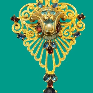 Very Rare Vintage Jomaz Jewel of India Lion Head Brooch Pin Pendant