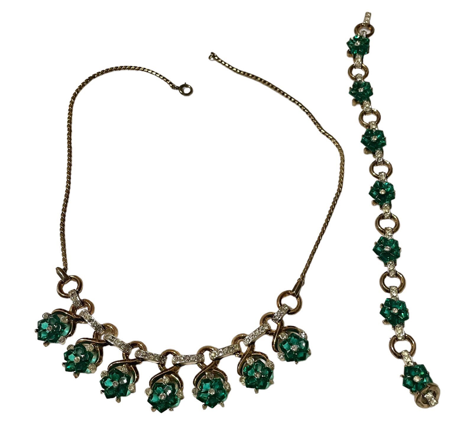 Trifari Dewdrop Carved Green Flower Necklace and Matching Bracelet Etsy
