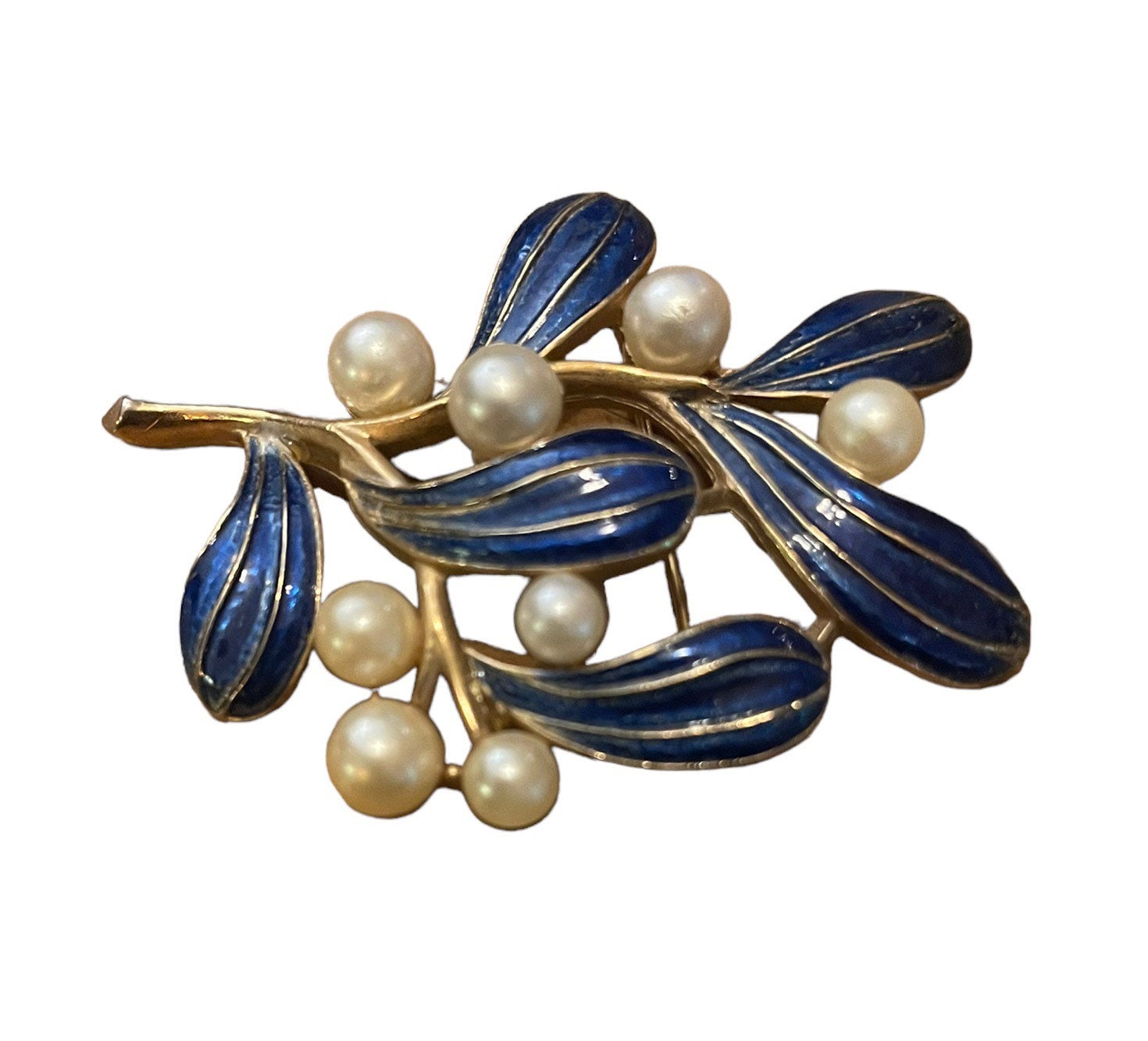 Rare Vintage Trifari Blue Enamel Faux Pearl Flowers Pin Brooch - Etsy