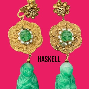 Extremely Rare Miriam Haskell Faux Jade Earrings