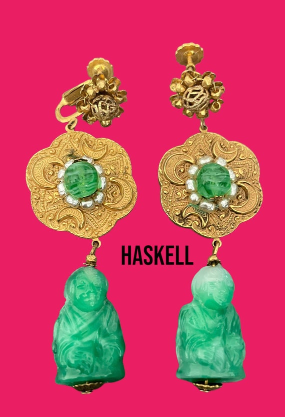 Extremely Rare Miriam Haskell Faux Jade Earrings