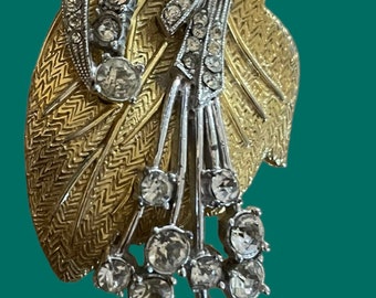 Vintage Elsa Schiaparelli Gilt Leaf Brooch Pin