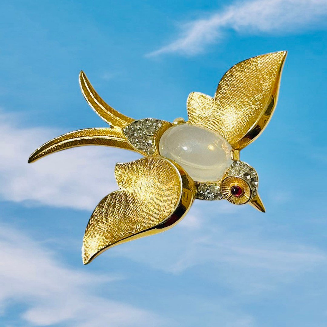 【希少】LION DE PARIS ヴィンテージ ブローチ オオハシ鳥　フリンジ Rare Vintage Trifari Alfred Philippe Swallow Jelly Belly Pin