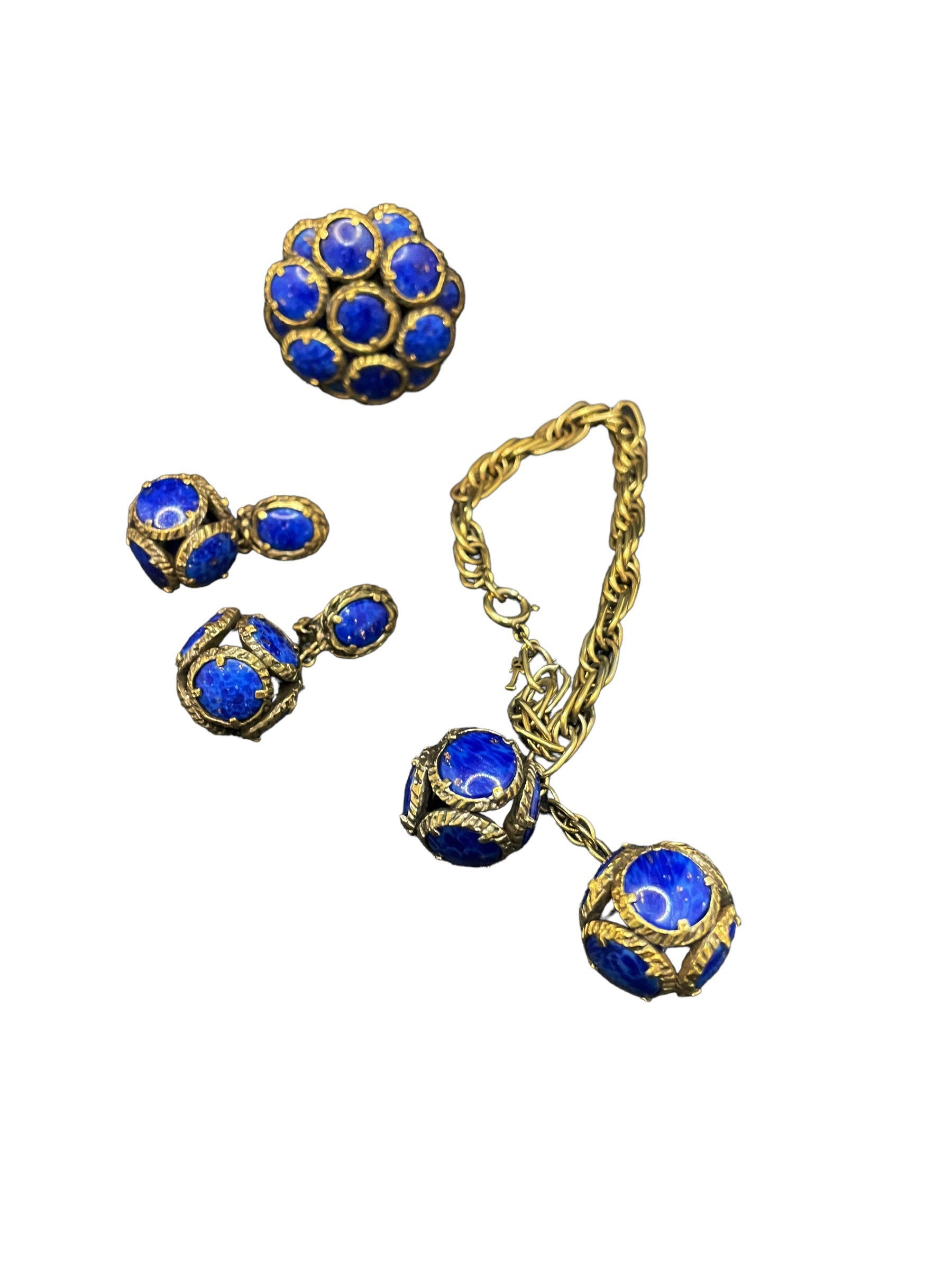 Vintage Rare Trifari Blue Renaissance Poured Glass Pin Brooch, Bracelet ...