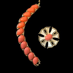 Vintage Trifari Faux Coral Bracelet and Matching Brooch