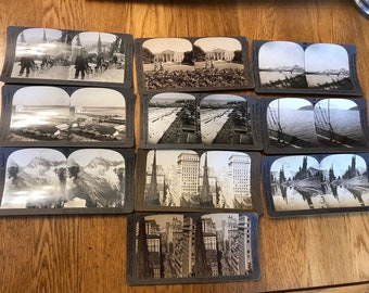 Set of 10 Antique stereoscope cards of United States of America.