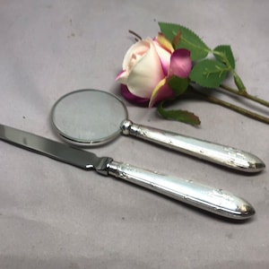 Antieke sterlingzilveren briefopener en vergrootglasset, gemerkt Sheffield 1928. Ideaal cadeau en bureauaccessoire