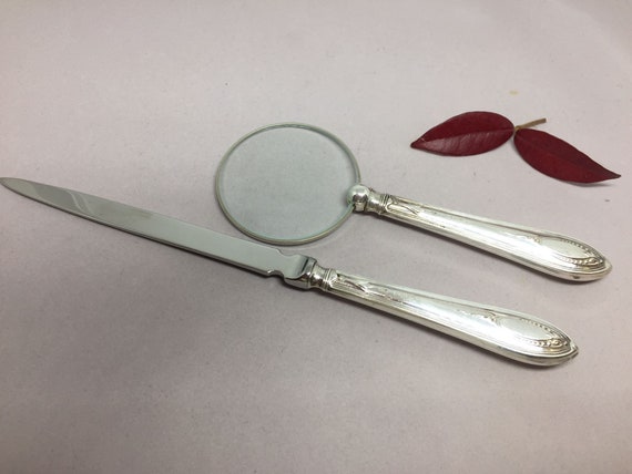 Silver Handled Letter Opener and Magnifying Glass Desktop Set Silver Handled Letter Opener and Magnifying Glass Desktop Set