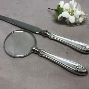 Antieke sterlingzilveren briefopener en vergrootglasset, gemerkt Sheffield 1913. Ideaal cadeau en bureauaccessoire