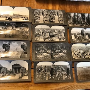 Lot de 12 cartes antiques pour stéréoscope. Variété mélangée d'images.