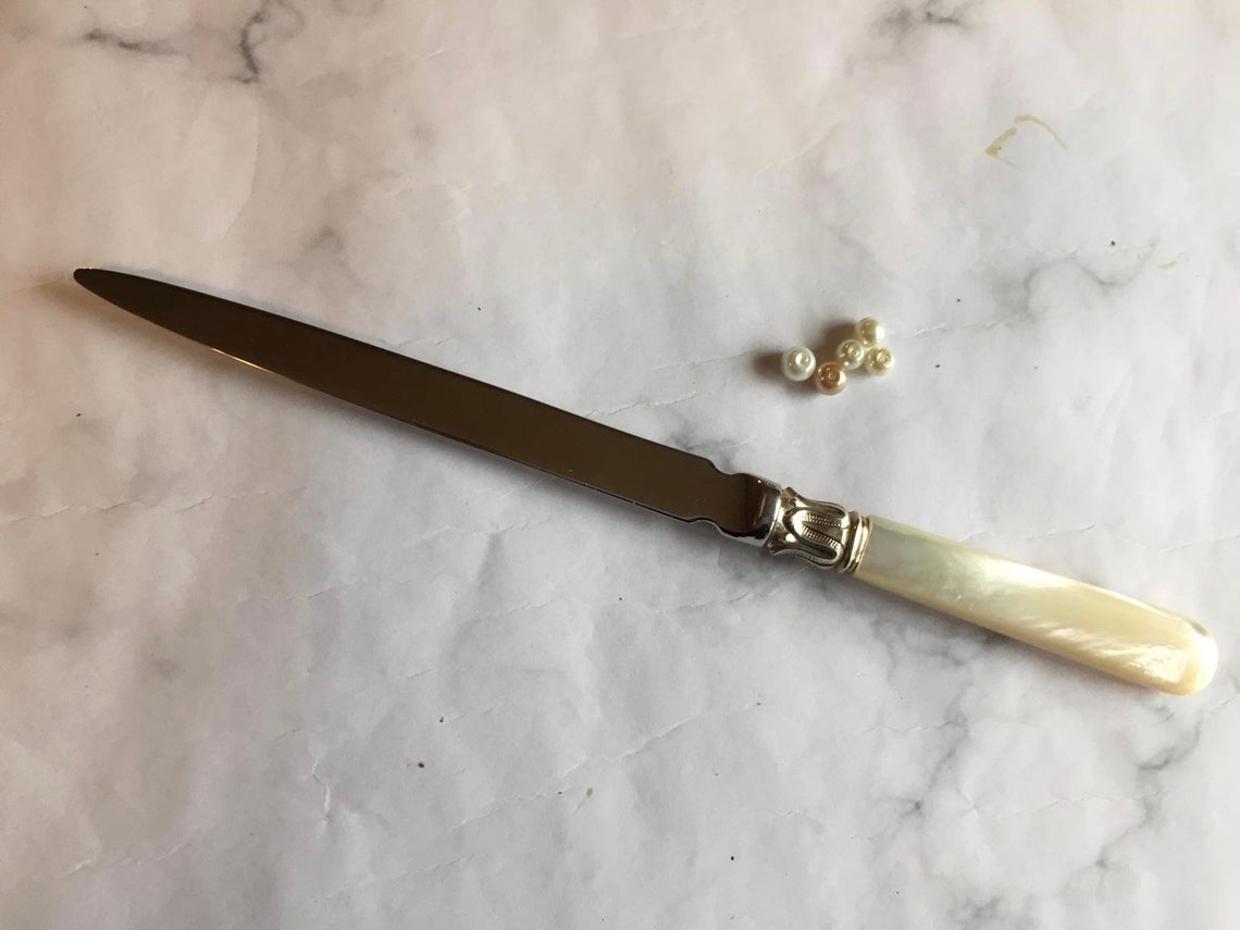 Antique mother of Pearl letter opener with silver plated Etsy