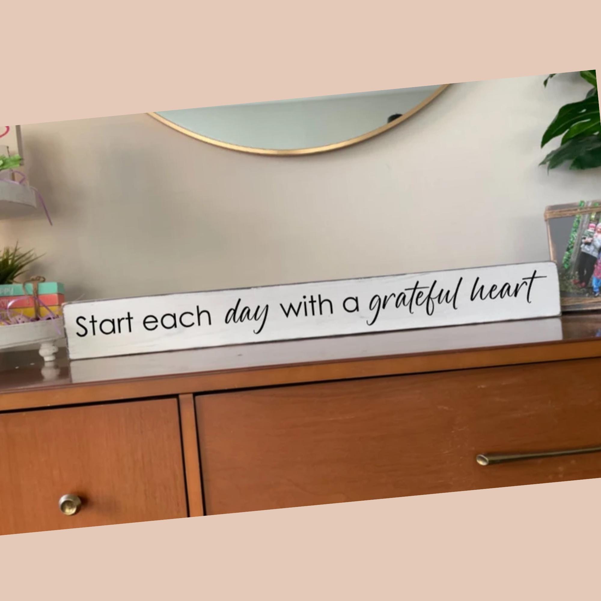 Gratitude Quote Wall Decal - Begin Each Day With A Grateful Heart - Christian, Religious Themed Vinyl Lettering Home Decor