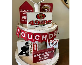 49ers Tiered Tray Decor, Football Man Cave Signs, Handmade Pine