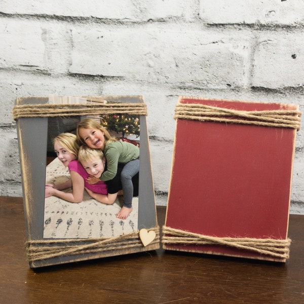 Distressed Picture Frame Block 4x6", Rustic Wood Photo Frames, Jute Photo Frame, Rustic Farmhouse Decor, Wedding Centerpiece, Country Decor