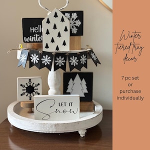 Winter tiered tray decor Snowflake tiered tray Christmas tray decor Winter home decor Winter mini signs Neutral winter tiered tray set