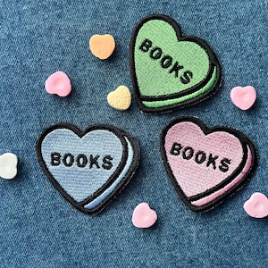 Books Candy Heart Valentine, Embroidered Iron On Patch