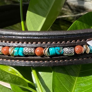 Beaded Horse Browband w/ Turquoise & Goldstone Beads with Silver Accents