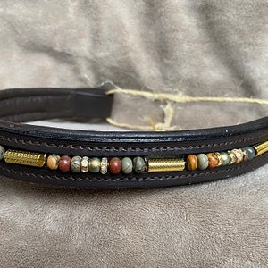 Beaded Horse Browband w/ Red Creek Jasper, Pearls, Etched Gold Beads & Rhinestones