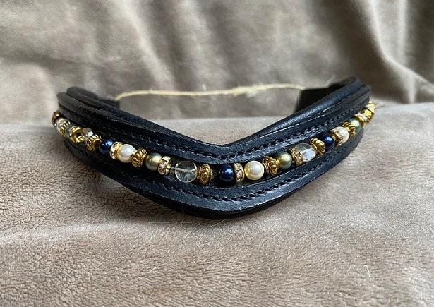 Beaded Horse Browband Citrine, Pearl & Rhinestone Leather Headstall