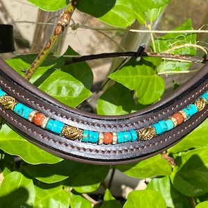 Perlen Pferde Stirnband mit Türkis, Goldstone, goldfarbene Akzente und Strass