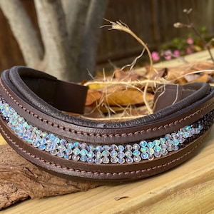 Beaded Horse Browband w/ Iridescent Opal, Dark Plum, and Dark Gray Czech Glass Beads