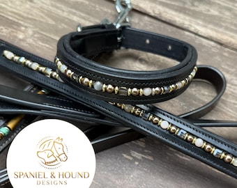 Beaded Dog Collar, Leash, or Set! Cocoa Pearls, Moonstone, Coffee Crystals