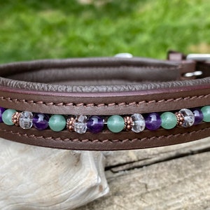Beaded Dog Collar, Leash, or Set!  Green Aventurine, Clear Quartz, Amethyst, & Copper Beads
