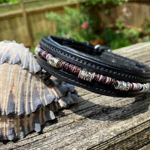 Beaded Dog Collar, Leash, or Set!  Purple Shell Heishi Beads and Silver Accents