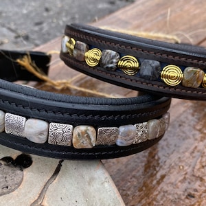 Beaded Horse Browband w/ Jasper Stones & Silver or Gold Toned Beads