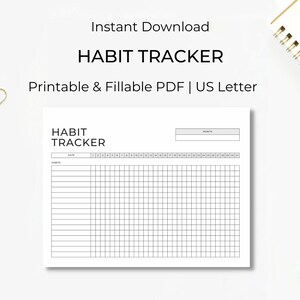 Simple Monthly Habit Tracker | Habit Tracker Template, Routine Tracker, 30 Day Habit Challenge | US Letter | Instant Download | Printable