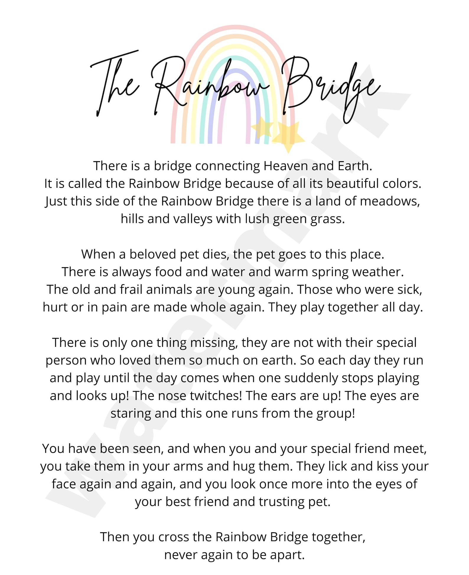 Rainbow Bridge Poem Digital Download Pet Sympathy Gift Pet Loss - Etsy