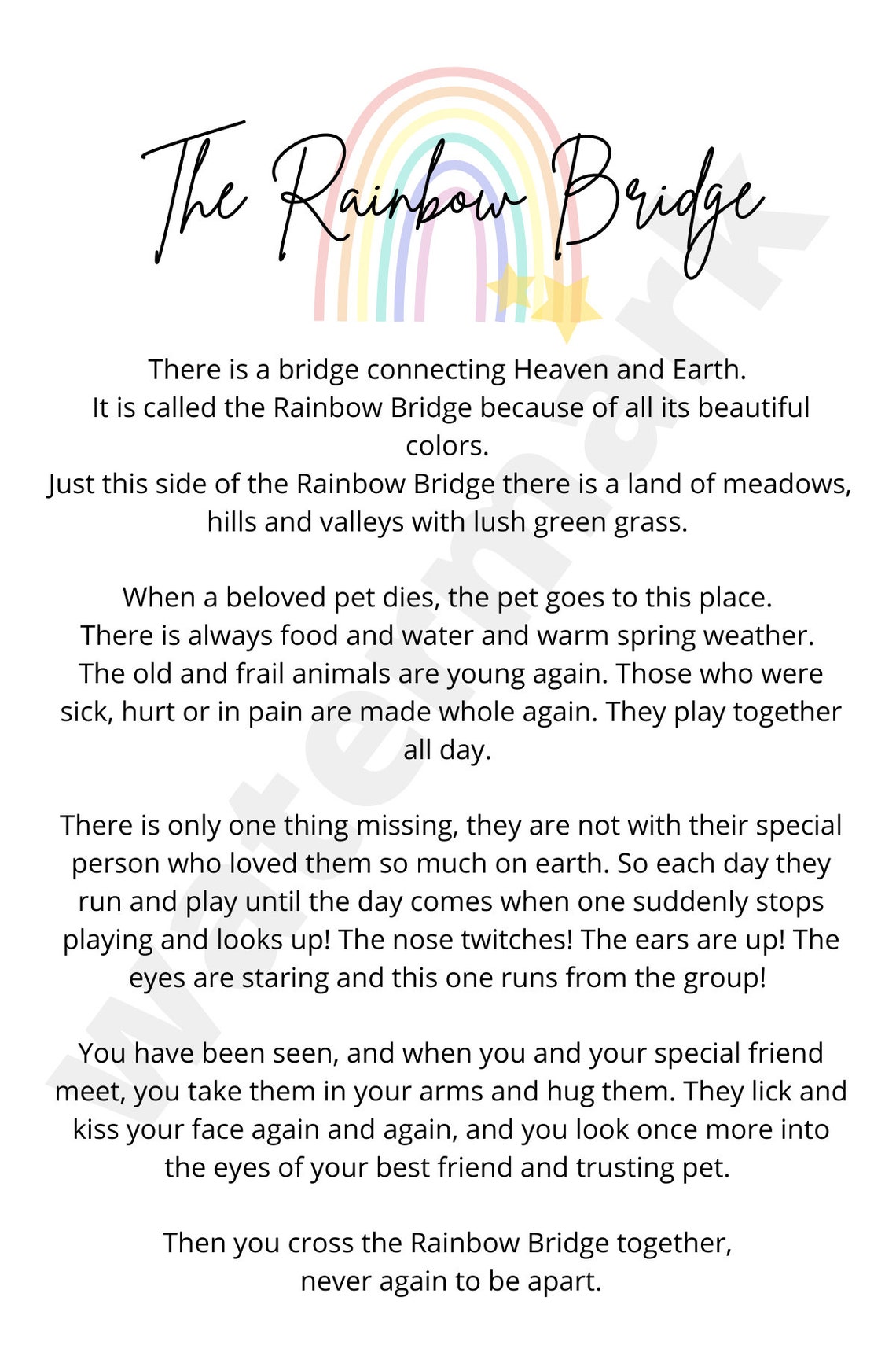 Rainbow Bridge Poem Digital Download Pet Sympathy Gift Pet - Etsy