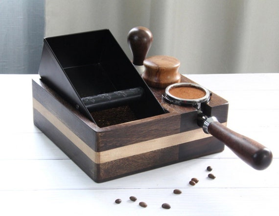 Knock Me Espresso Coffee Grind Knock Box with Wooden Holder 