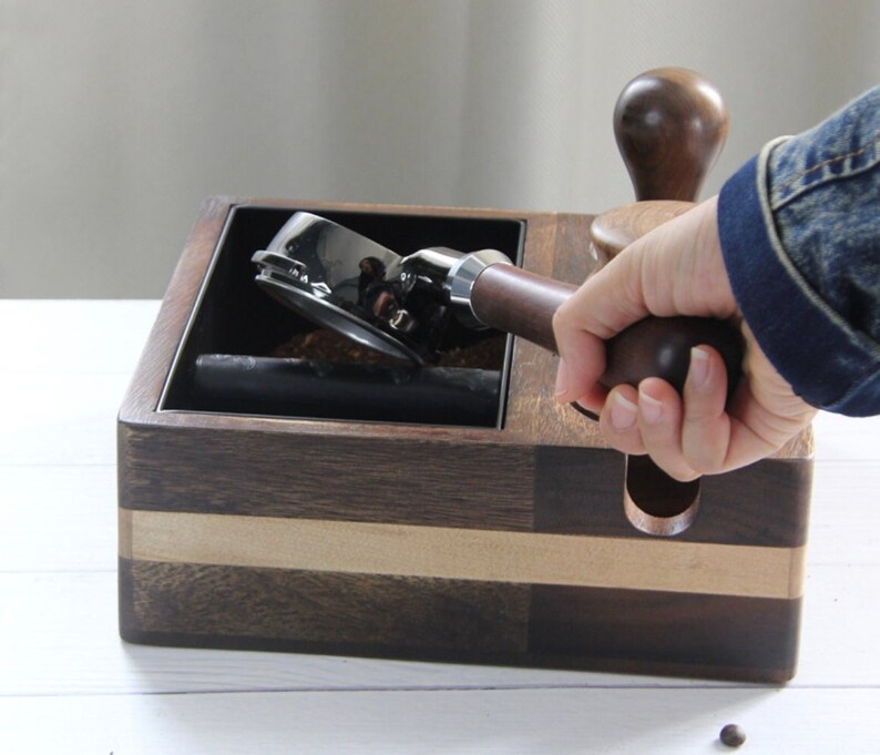 VANILLA BEAN | Wooden Espresso Knock Box Tamp Station Tamp Box Handmade Wood Knock Box Coffee Grounds Trash Disposal Coffee Station Tamper