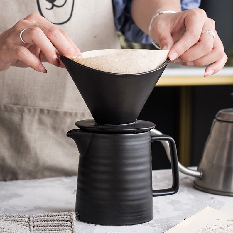 VANILLA BEAN Ceramic Pour Over Coffee Set Black Handmade Pour Etsy