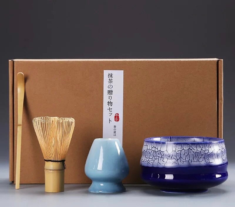 Matcha Bowl Set 4pc Blue Matcha Bowl Matcha Set Unique Ceramic Etsy