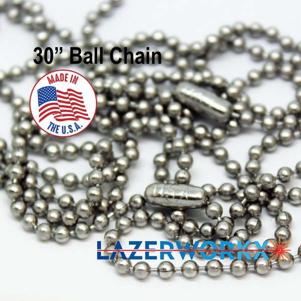 30" Wholesale Bulk Lot of 10,15,25,35 AMERICAN MADE MilSpec Stainless Steel 2.4mm #3 Ball Chain Necklace. Best Quality Made in the USA