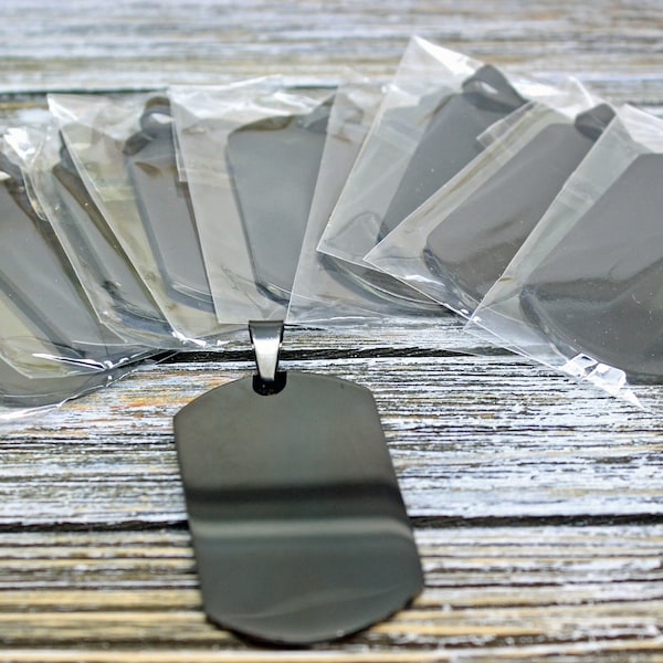 10 Brushed Black Stainless Steel Blank Dog Tags Wholesale Price New Style & Size. 49 x 29mm 15Gauge (1.86mm) Thick!