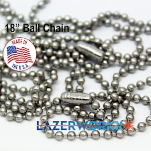 18&quot; Wholesale Bulk Lot of 25 or 35 AMERICAN MADE  MilSpec Stainless Steel 2.4mm #3 Ball Chain Necklace. Best Quality Made in the USA