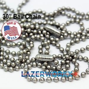 30&quot; Wholesale Bulk Lot of 50 AMERICAN MADE MilSpec Stainless Steel 2.4mm #3 Ball Chain Necklace. Best Quality Made in the USA