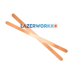 May include: Two copper strips, crossed over each other, with a slightly rounded edge. The strips are a light copper color.